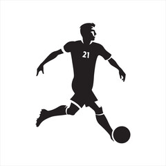 Fototapeta na wymiar Victory Sprint: Football Player Silhouette Racing Towards Success, Perfect for Sports Marketing and Sportsman Black Vector Stock 