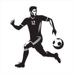 Fototapeta na wymiar Victory Stride: Football Player Silhouette Leading the Charge, Great for Sports Campaigns and Sportsman Black Vector Stock 