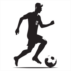 Precision Kick: Football Player Silhouette Showcasing Skill and Technique, Ideal for Sports Advertising and Sportsman Black Vector Stock
