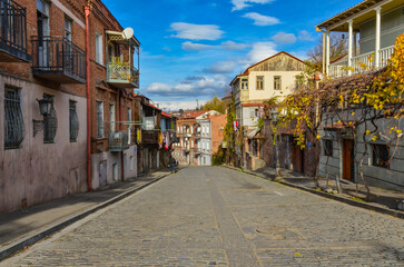 hanging cloves on traditional Georgian houses on the street in Avlabari district of Tbilisi, Georgia