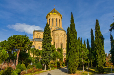 Fototapeta na wymiar Holy Trinity Cathedral of Sameba complex in Avlabari district of Tbilisi, Georgia