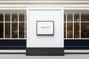 Blank frame mockup on the store facade.
