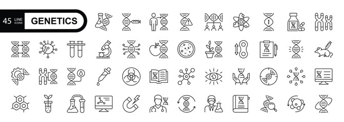 Genetics editable stroke outline icon set. Thin linear style icons pack. Vector illustration.
