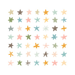 A geometric vector pattern with rows of multi-colored stars on a light background evokes a sense of charm and celebration.