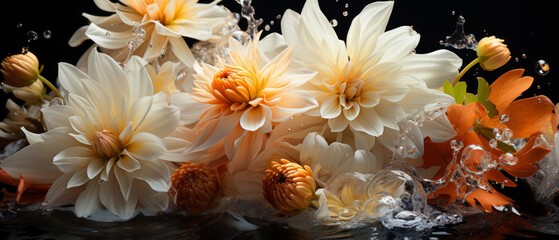 Fototapeta na wymiar Exquisite chrysanthemum flower captured in a delicate splash of water.