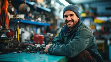 A mechanic in a garage.