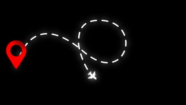 Animation of GPS icons map. On a transparent background. Flying from point A to point B. Alpha channel .
