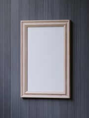 Empty wooden frame on black wooden wall, 3d wooden frame, 3d render picture frame