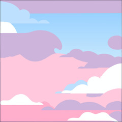 Fototapeta na wymiar Horizontal banner with pink sky and paper cut clouds. Place for text
