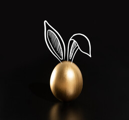 Obraz premium Happy Easter, Rabbits's ears, Gold eggs. 