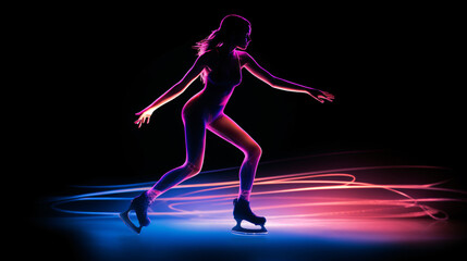 Figure ice skating female silhouette neon glowing