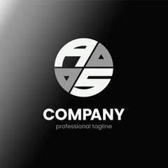 letter AS initial in monochrome flat design circle shape logo vector illustration
