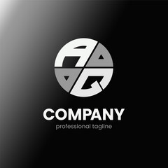 letter AQ initial in monochrome flat design circle shape logo vector illustration