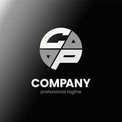 letter CP initial in monochrome flat design circle shape logo vector illustration