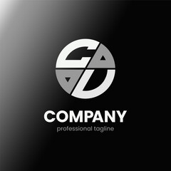 letter CV initial in monochrome flat design circle shape logo vector illustration