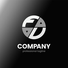 letter FV initial in monochrome flat design circle shape logo vector illustration