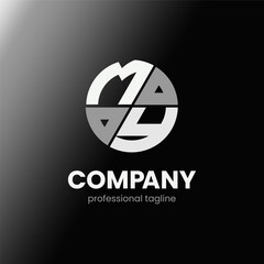 letter MY initial in monochrome flat design circle shape logo vector illustration