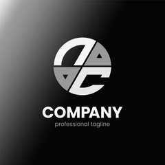 letter NC initial in monochrome flat design circle shape logo vector illustration