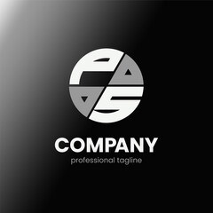 letter PS initial in monochrome flat design circle shape logo vector illustration