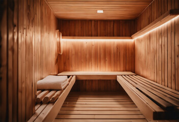 Fototapeta na wymiar Eleganza Naturale- Interno di Sauna Finlandese in Legno - Alta Risoluzione