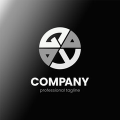 letter QT initial in monochrome flat design circle shape logo vector illustration