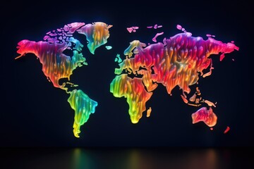 Glowing map of the world in a glass sphere. Vector illustration, Colorful world map hologram with every individual country in different colors, AI Generated