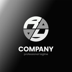letter RY initial in monochrome flat design circle shape logo vector illustration