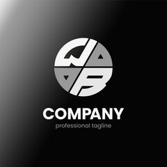 letter WR initial in monochrome flat design circle shape logo vector illustration