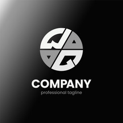letter WQ initial in monochrome flat design circle shape logo vector illustration