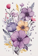 Watercolor flowers for design of flyers, banners, cover, card, postcard