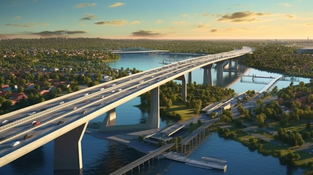 High modern bridge for the passage of cars. AI generated