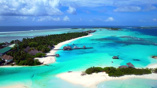 Kuda Huraa Island - Maldives - Starting aerial shot with a magnificent view over the islands