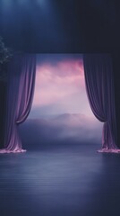 A stage with a curtain and a stage light - obrazy, fototapety, plakaty