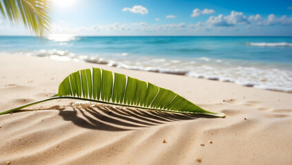 beach with palm trees - obrazy, fototapety, plakaty