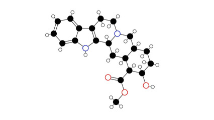 yohimbine molecule, structural chemical formula, ball-and-stick model, isolated image a2-adrenergic receptor antagonist