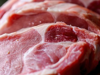 Closeup of pork loin. Macro photo of raw food. fresh raw beef steak, top view