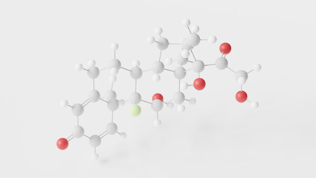 dexamethasone molecule 3d, molecular structure, ball and stick model, structural chemical formula glucocorticoid medication