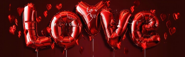 Red Foil Balloon love background firework celebration valentine concept.