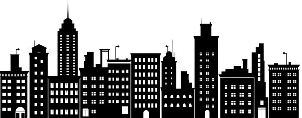 Silhouette of city with black color. AI generated illustration.