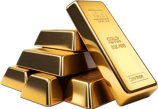 Shiny gold bars on white background represent wealth and investment in finance and banking, symbolizing success and luxury