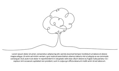Continuous line design of simple tree. Single line decorative elements drawn on a white background.