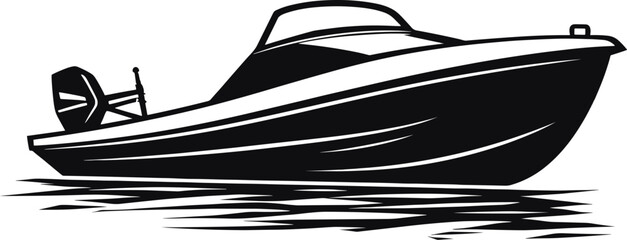 Speed Boat, Powerboat Silhouette, Motorboat Vector Illustration. AI generated illustration.