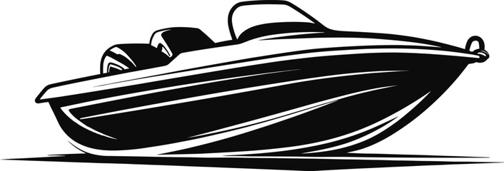 Speed Boat, Powerboat Silhouette, Motorboat Vector Illustration. AI generated illustration.