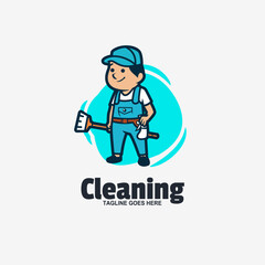 Illustration Vector Cleaning Boy Mascot Cartoon Logo Style.