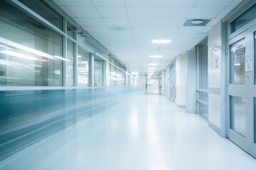 Interior of a modern hospital corridor with motion blur. Intentional motion blur, AI Generated