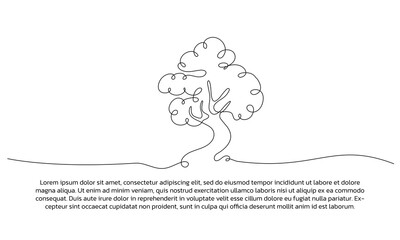 Continuous line design of simple tree. Single line decorative elements drawn on a white background.