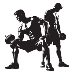 Dynamic Balance: Gymnast's Silhouette Flexing Muscles in a Workout, Ideal for Fitness and Exercise Designs, Workout Black Vector Stock
