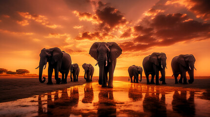 Fototapeta na wymiar Elephants in the wild, beautiful nature, portrait of an elephant, African wildlife.