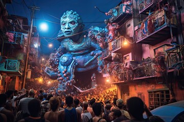 View of unknowns Hindu people walking in Thamel district Kathmandu in the evening, AI Generated