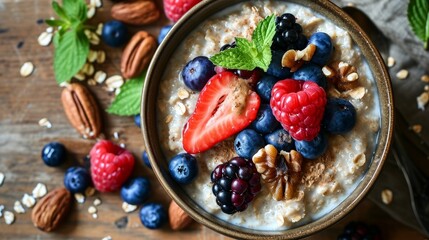 Oatmeal with berries and nuts 